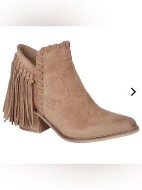 Natural Reflections Tan Suede Fringe Ankle Bootie